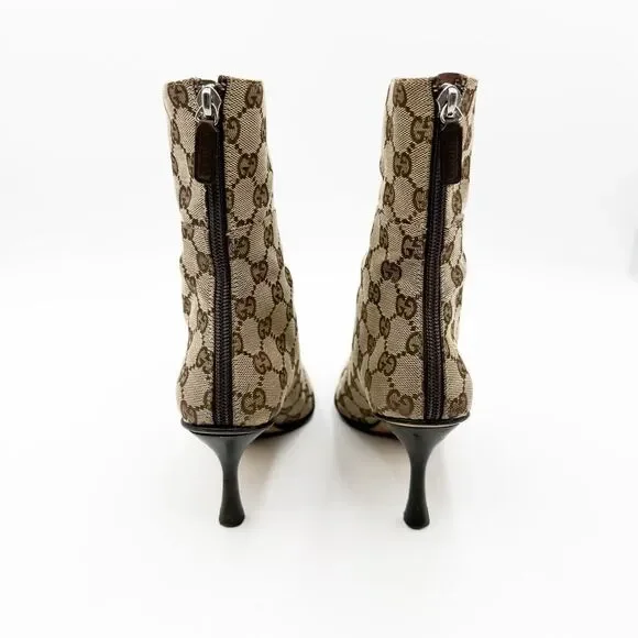 Gucci GG Canvas Ankle Boots Pointed Toe Heels Size 6.5 - Picture 5 of 12